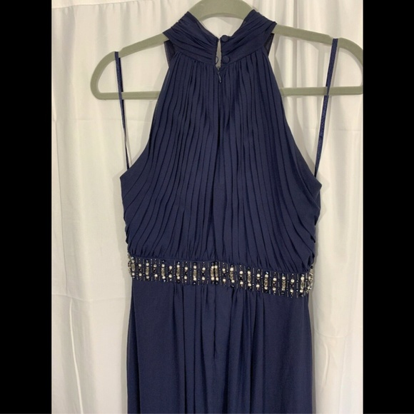 NWT $248 Eliza J Halter Pleated Cross Neck Gown‎ in Navy Blue [SZ 6 ] - Picture 7 of 8